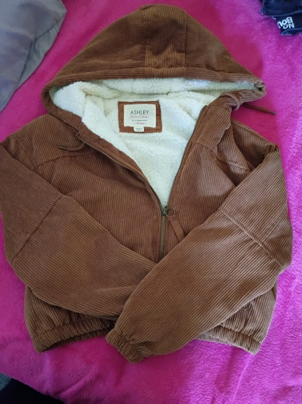 Ashley By 26 International Kids' Brown Corduroy Sherpa-Lined Hooded Jacket